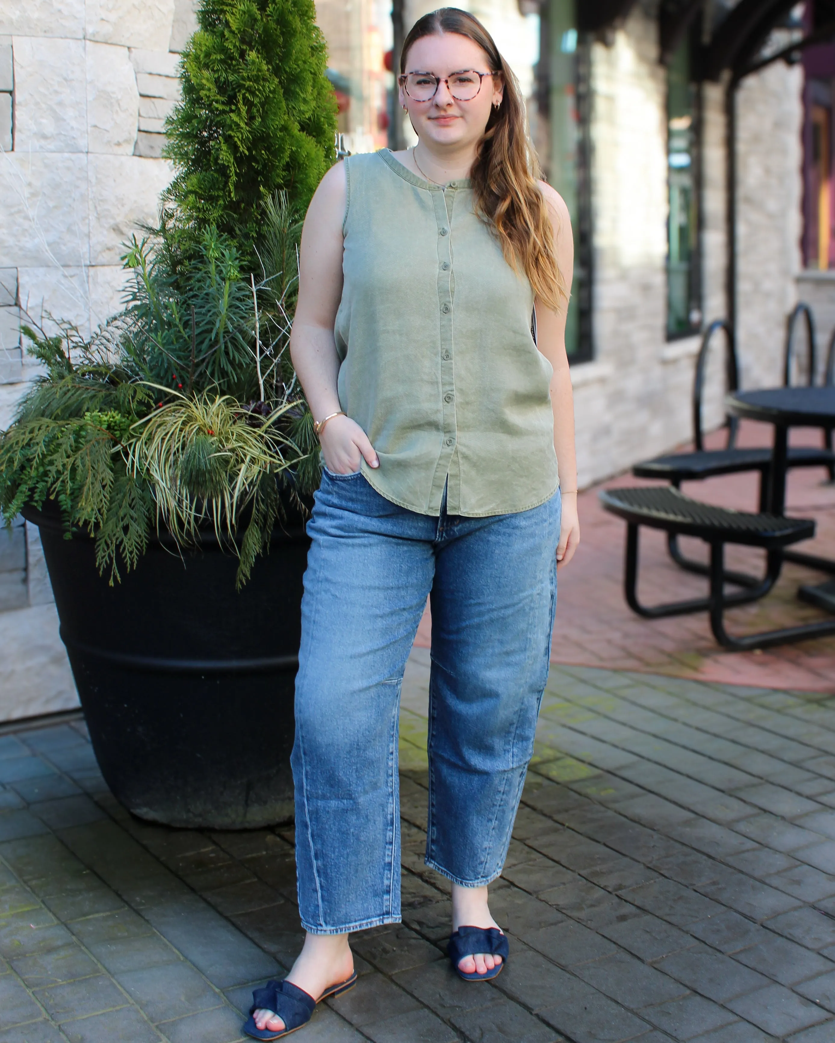 Flowy Sleeveless Button Up Blouse sold by Magnolia & Oak