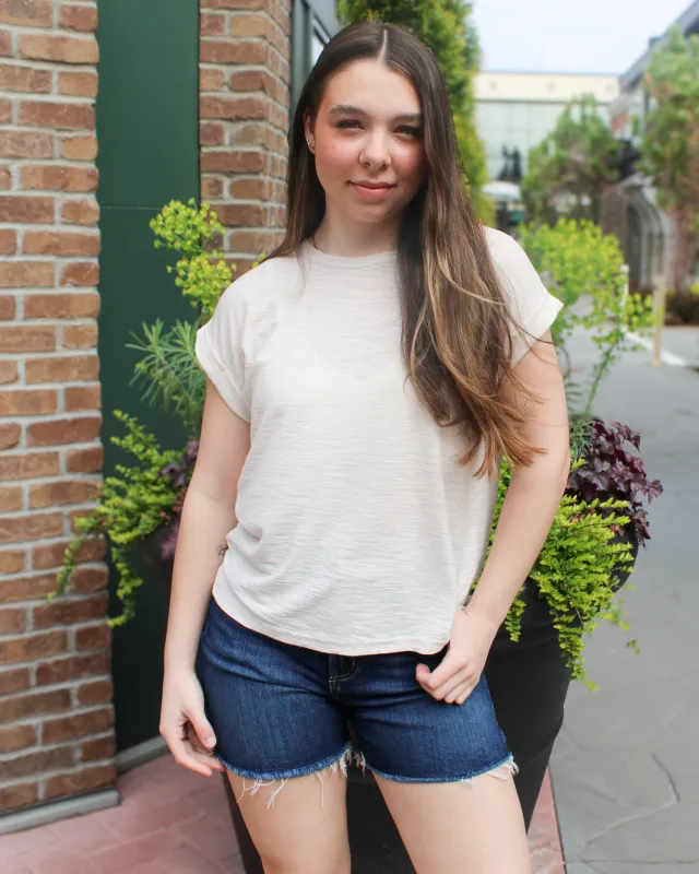 Cuff Sleeve Slub Tee made by Zenana
