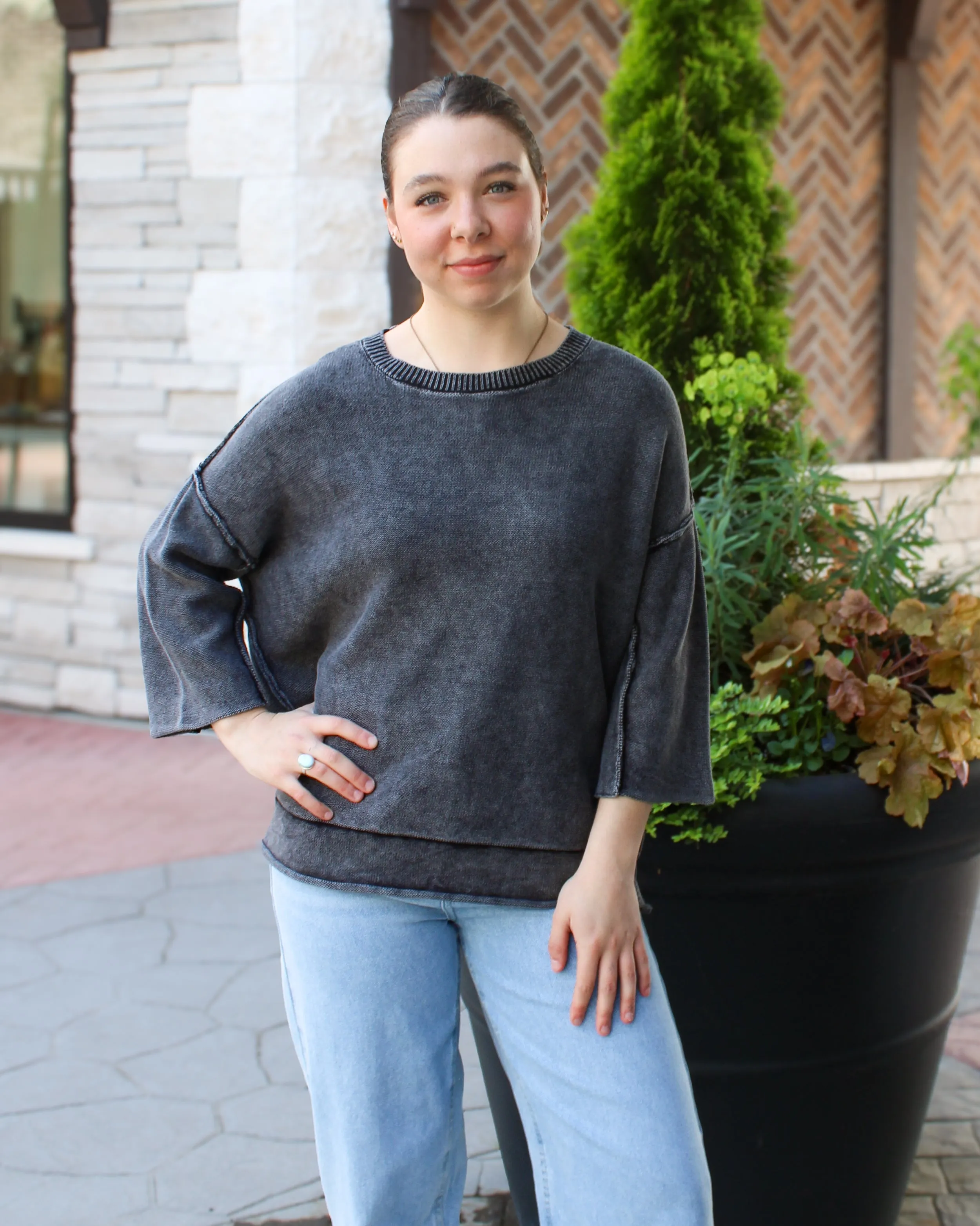Washed 3/4 Sleeve Light Boxy Sweater sold by Magnolia & Oak product image thumbnail 2