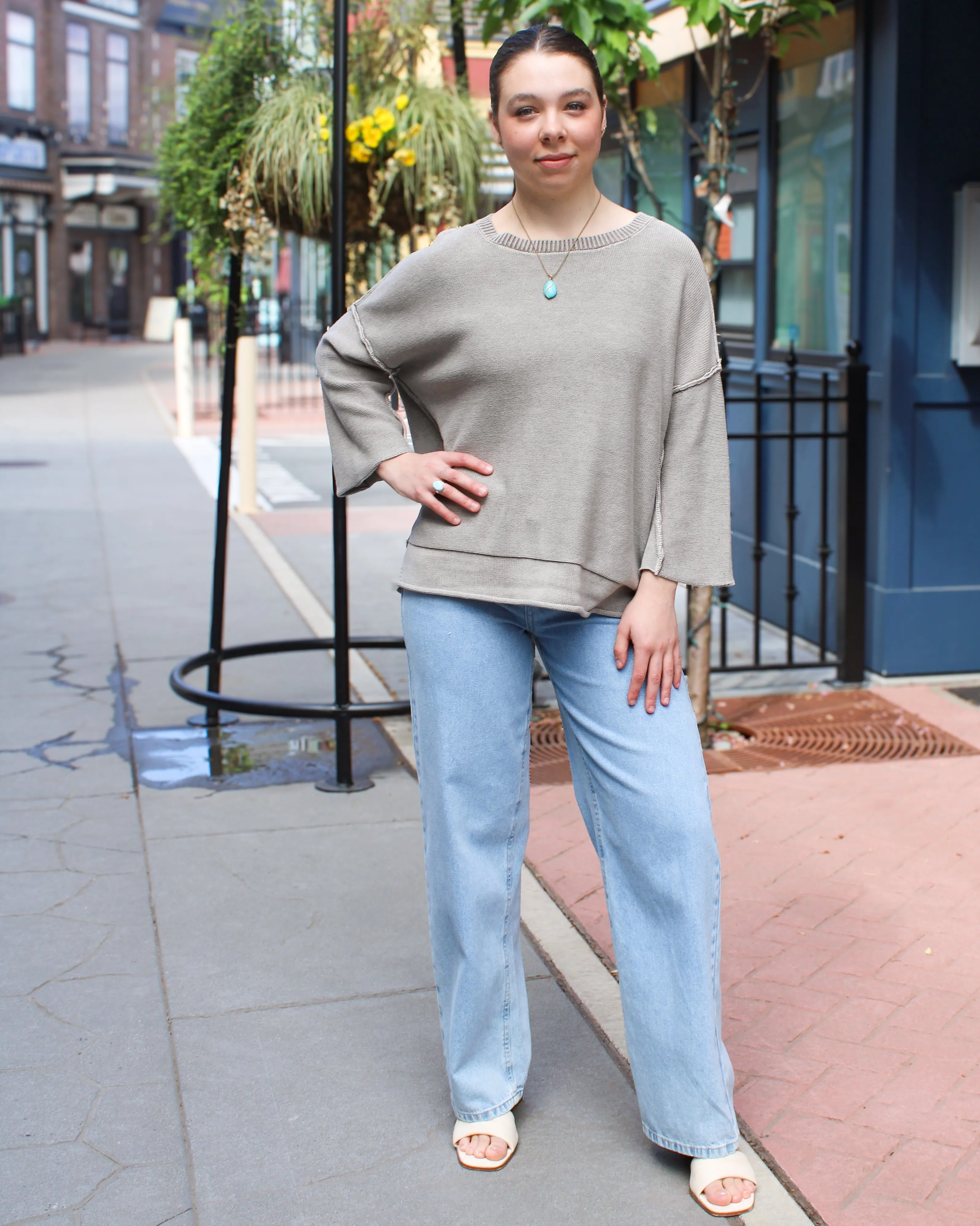 Washed 3/4 Sleeve Light Boxy Sweater sold by Magnolia & Oak product image thumbnail 4