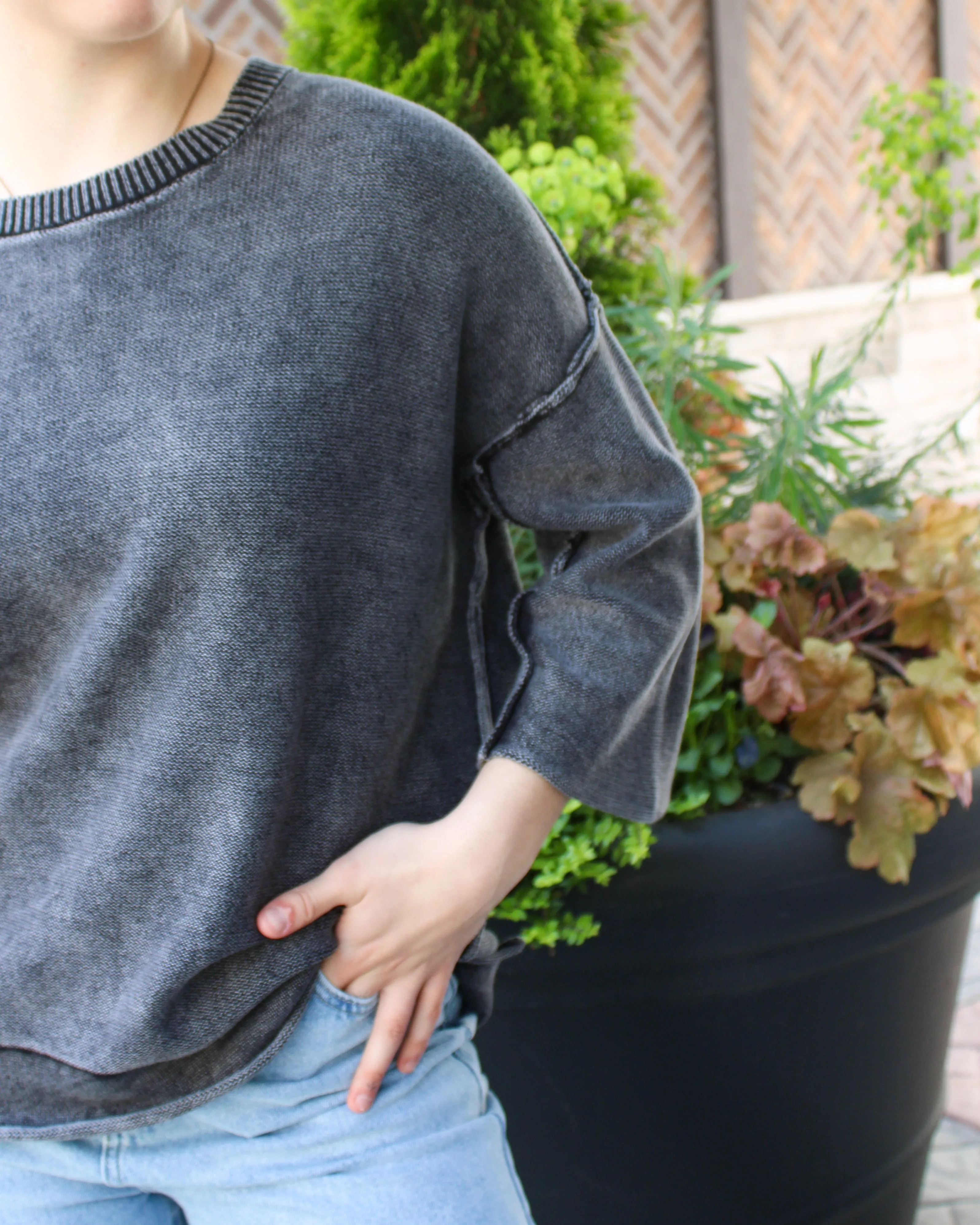 Washed 3/4 Sleeve Light Boxy Sweater sold by Magnolia & Oak product image thumbnail 3