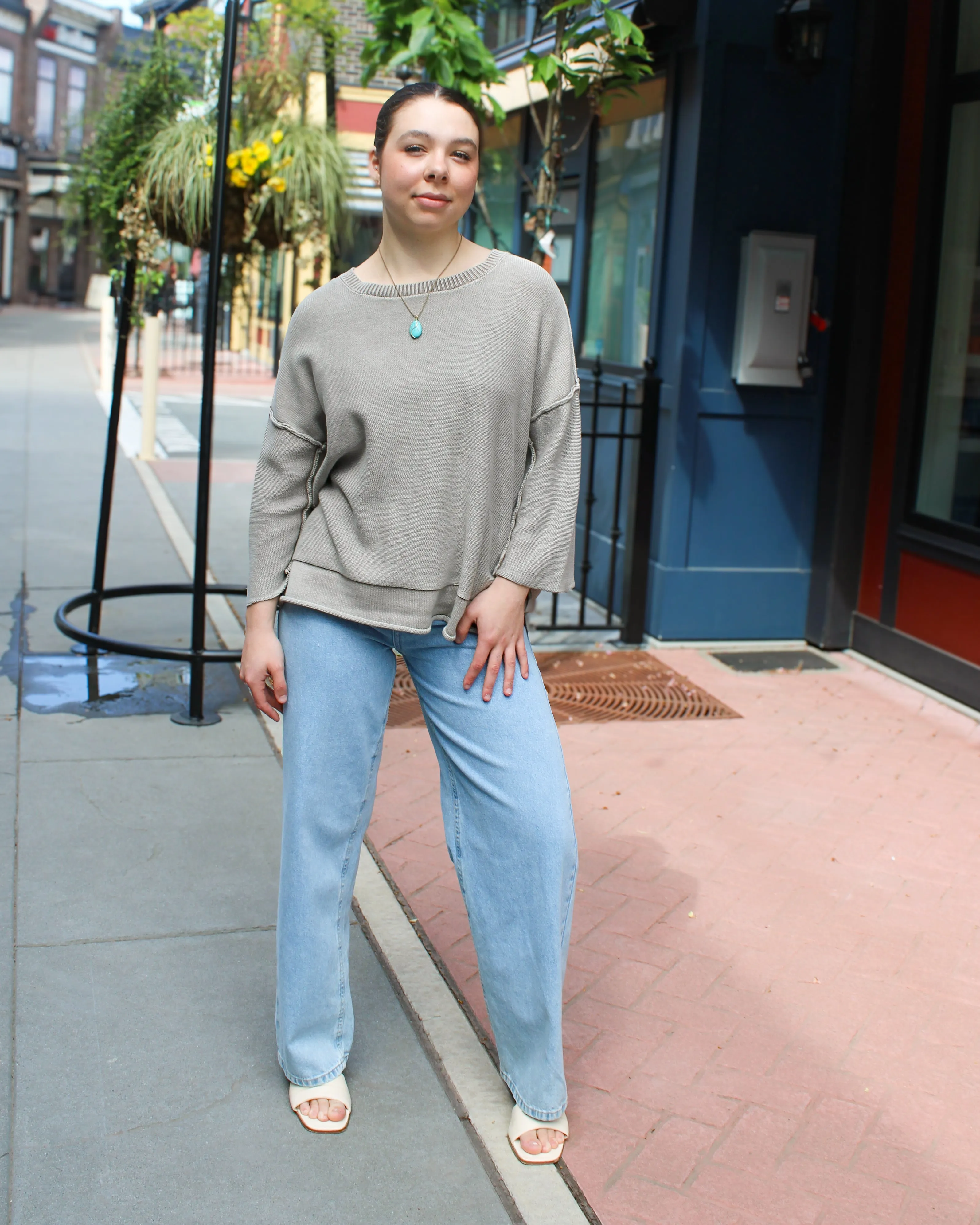 Washed 3/4 Sleeve Light Boxy Sweater sold by Magnolia & Oak product image thumbnail 5