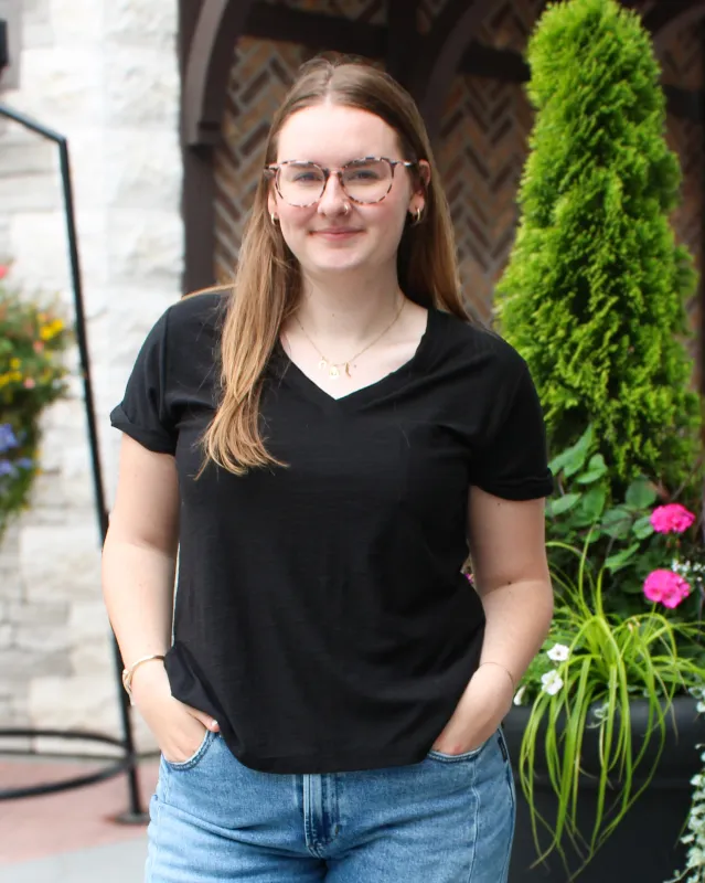 Slub Roll Sleeve V-Neck Tee made by Zenana