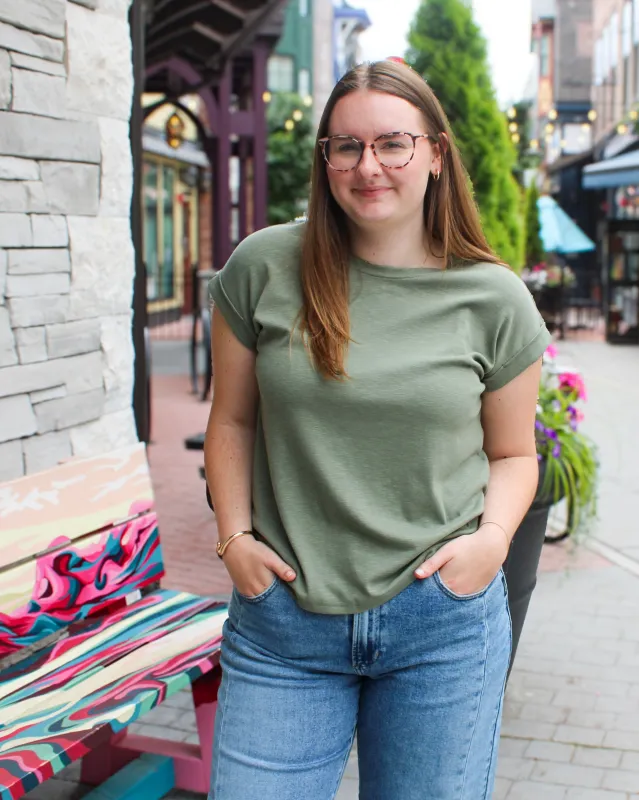 Modal Cotton Slub Roll Sleeve Tee made by Zenana