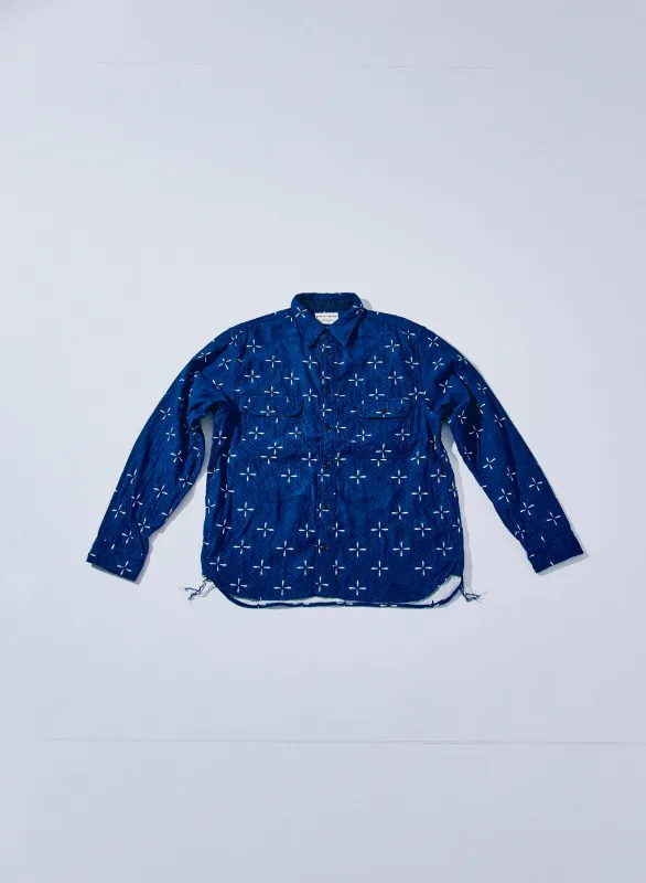 SSS25-02 Narihirabishi Goldfish Pattern Jacquard Work Shirt sold by Samurai Jeans