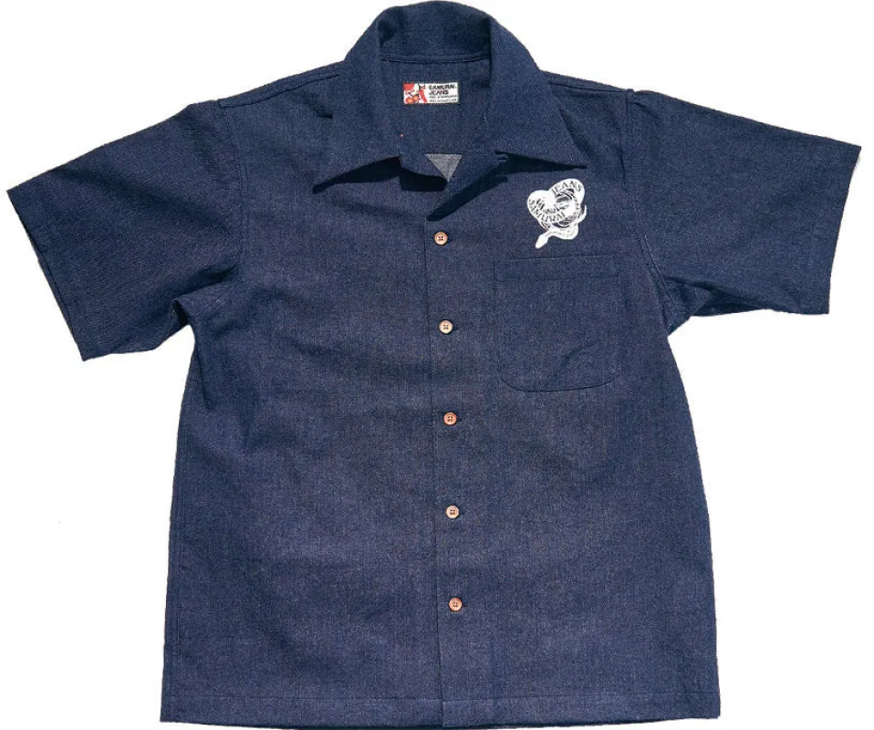 "MUSHA-E" PRINTED DENIM SHIRT made by Samurai Jeans