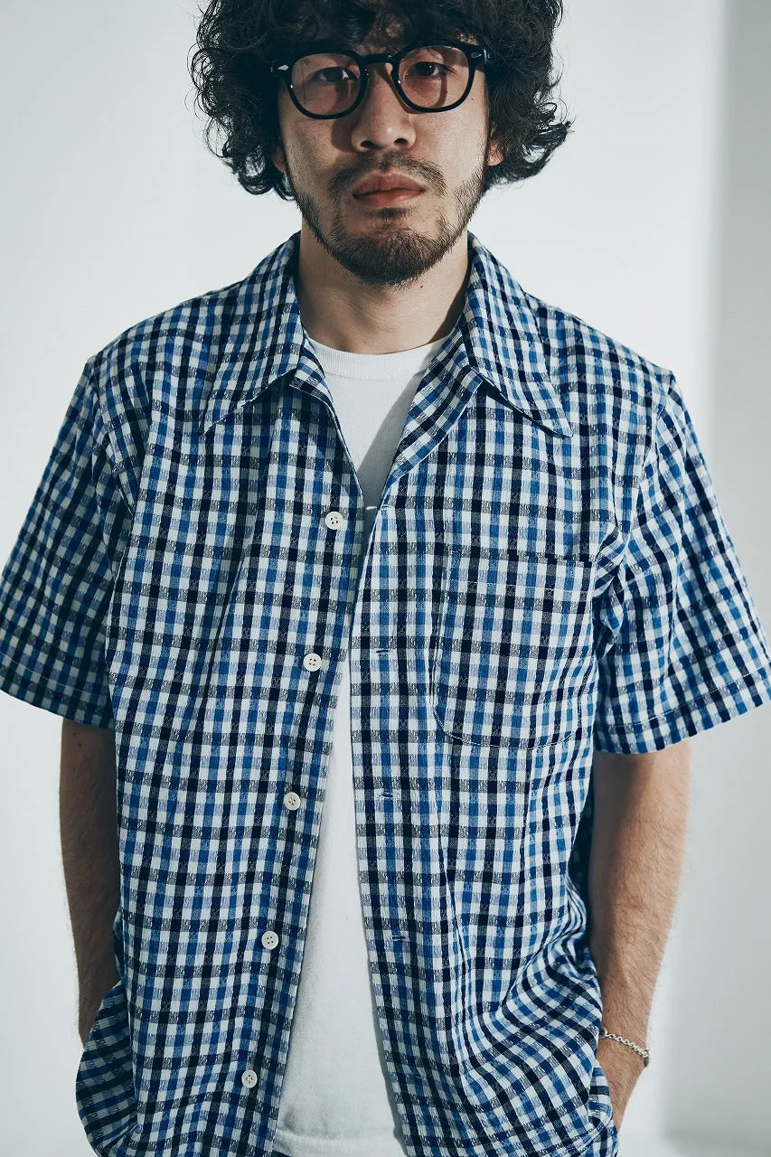 SOS25-CS NATURAL INDIGO SASHIKO GINGHAM CHECK OPEN COLLAR SHIRT sold by Samurai Jeans product image thumbnail 3