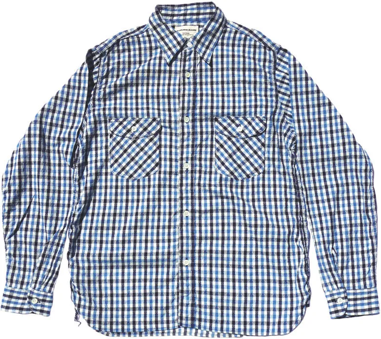 SSS25-CS NATURAL INDIGO SASHIKO GINGHAM CHECK WORK SHIRT sold by Samurai Jeans