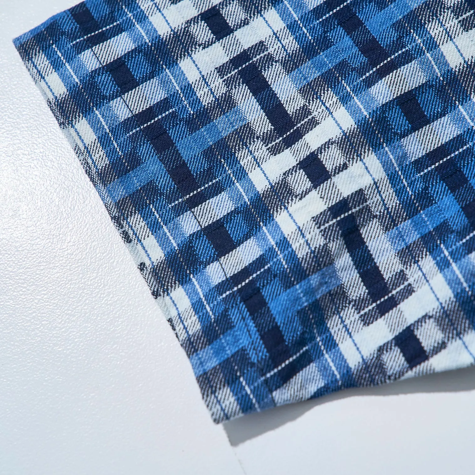 SOS24-S01 INDIGO BROKEN LATTICE SHORT SLEEVE OPEN COLLAR SHIRT sold by Samurai Jeans product image thumbnail 5