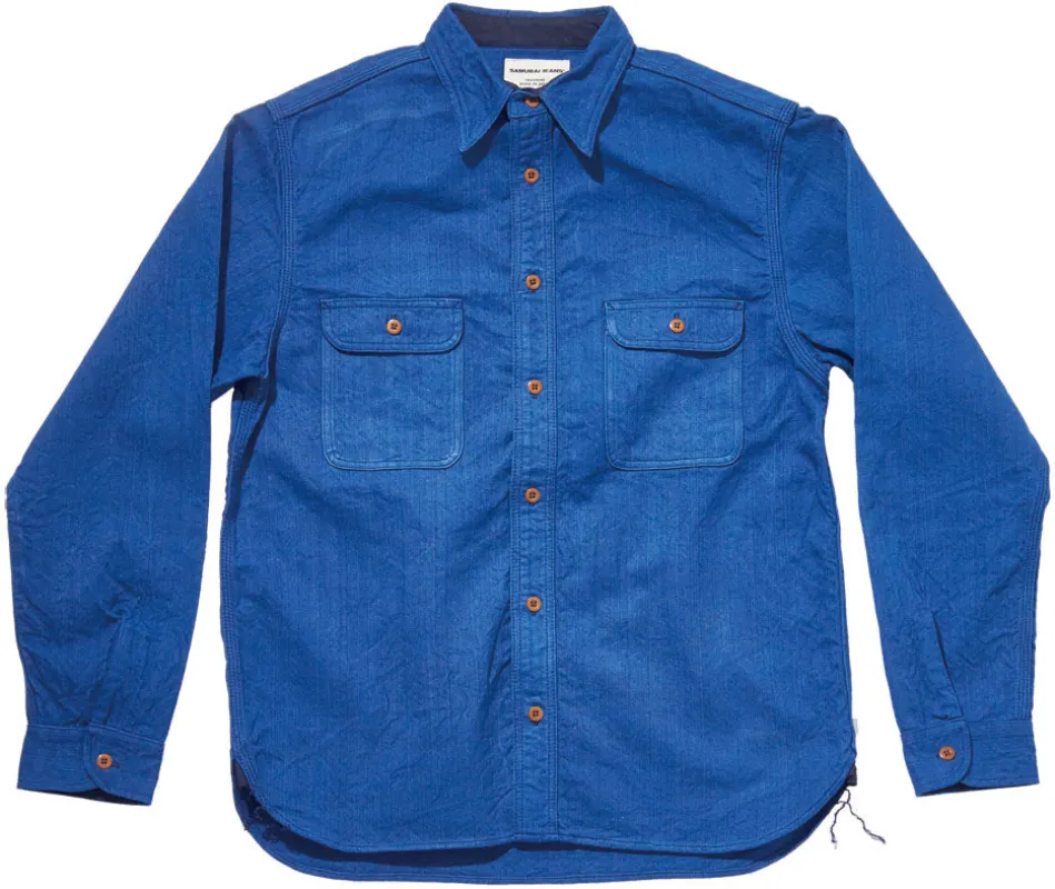 SSS25-AHB 藍浅葱へリンボンワークシャツ made by Samurai Jeans