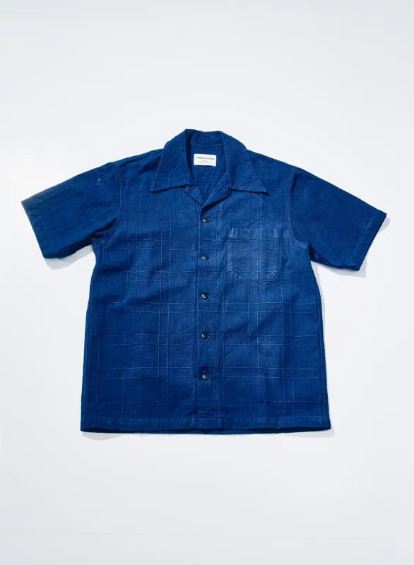 SOS26-ARS (Indigo Sashiko Lattice Open Collar Shirt) made by Samurai Jeans