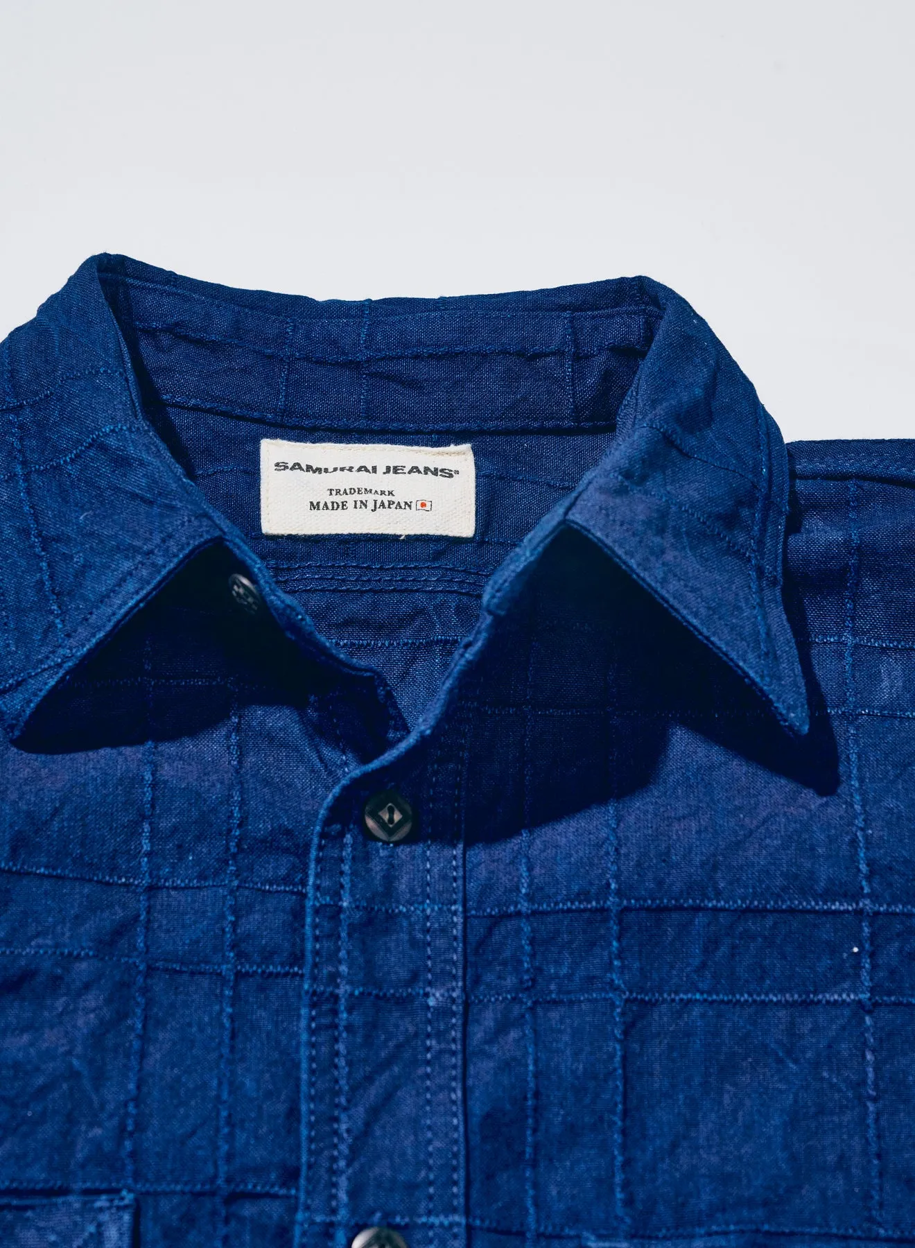 SSS26-ARS (Indigo Sashiko Lattice Dobby Work Shirt ) sold by Samurai Jeans product image thumbnail 5
