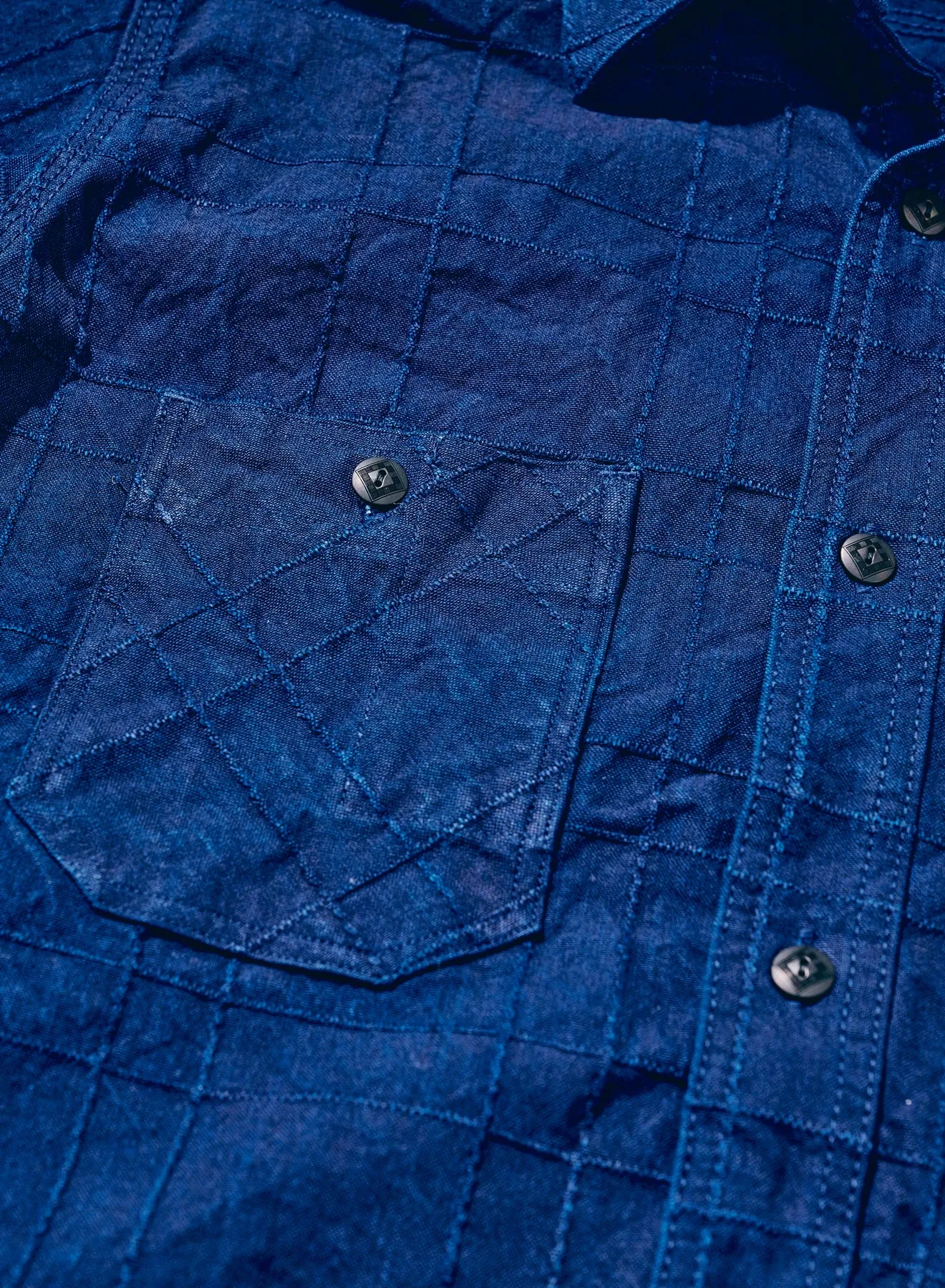 SSS26-ARS (Indigo Sashiko Lattice Dobby Work Shirt ) sold by Samurai Jeans product image thumbnail 4