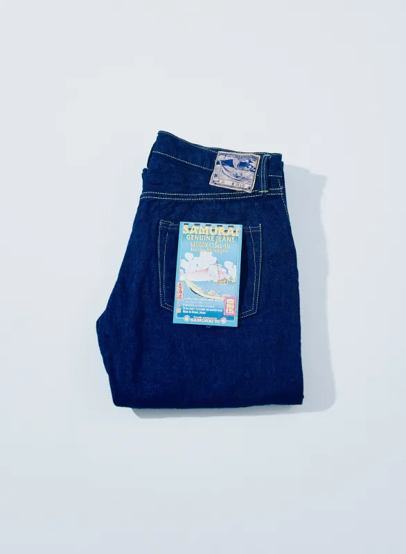 S3000XX15oz-SH Seigaiha Wide Straight model made by Samurai Jeans