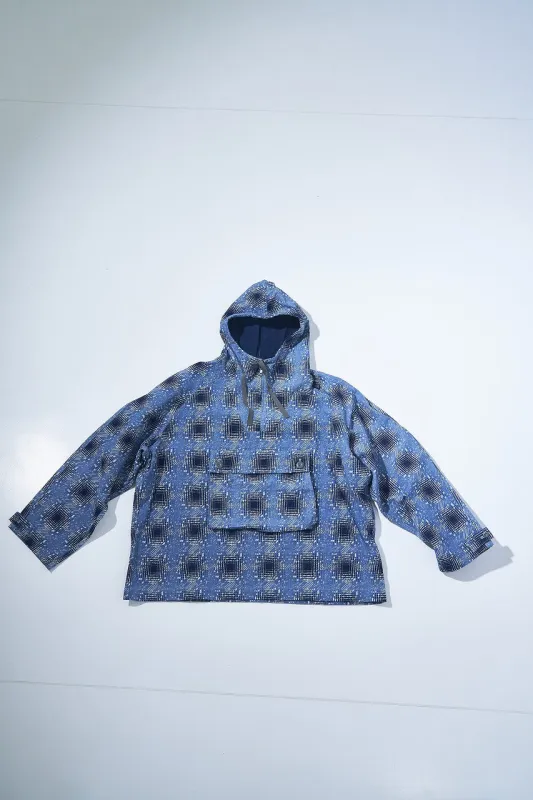 SJANO26-YBC (Indigo Discharge Snow Ombre Check Anorak) made by Samurai Jeans