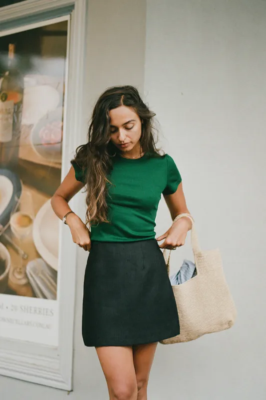 Kit Black Linen Mini Skirt sold by Caves Collect