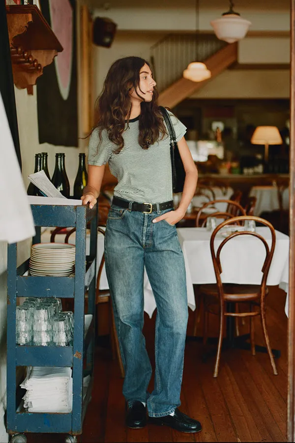 Recently Back in Stock - Pete Navy Stripe Japanese Cotton T sold by Caves Collect product image thumbnail 3