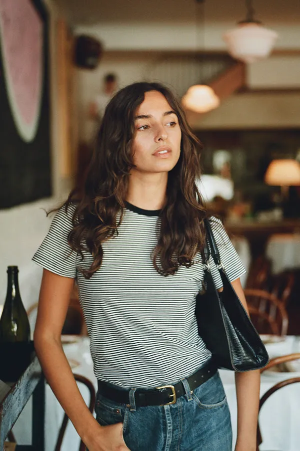 Recently Back in Stock - Pete Navy Stripe Japanese Cotton T sold by Caves Collect product image thumbnail 2