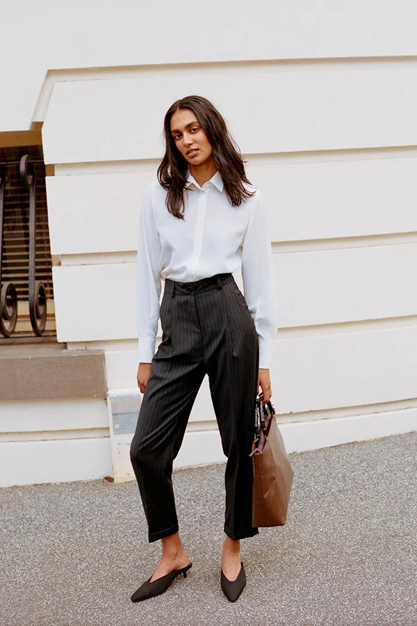 Limited Edition - Luc Italian Charcoal Pinstripe Wool Ciggie Pants sold by Caves Collect