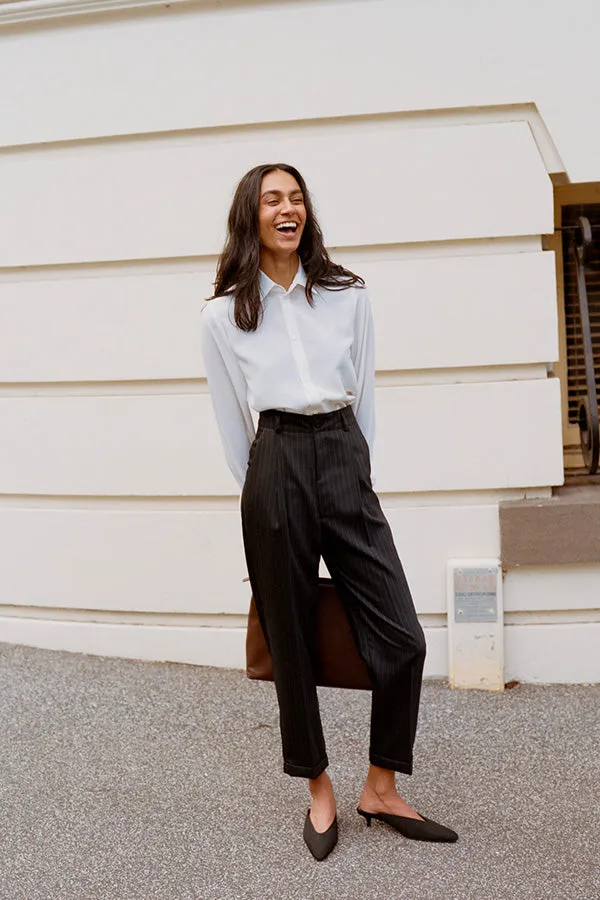 Limited Edition - Luc Italian Charcoal Pinstripe Wool Ciggie Pants sold by Caves Collect product image thumbnail 4