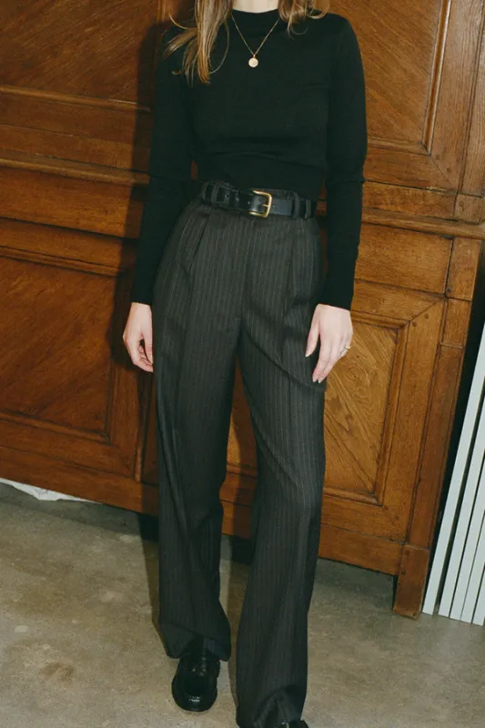 Pre-Order Yu Tailored Smoky Brown Italian Pinstripe Wool Pants sold by Caves Collect