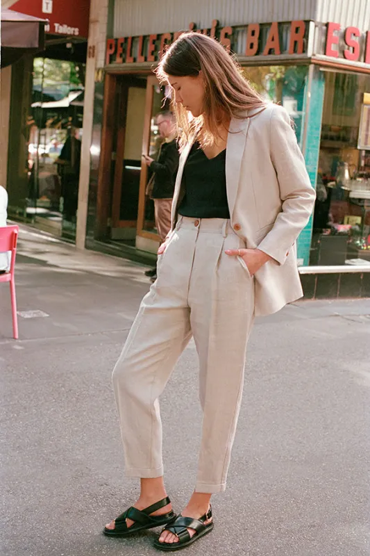 Luc Oat Japanese Linen Twill Ciggie Pants sold by Caves Collect