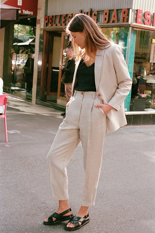 Luc Oat Japanese Linen Twill Ciggie Pants sold by Caves Collect