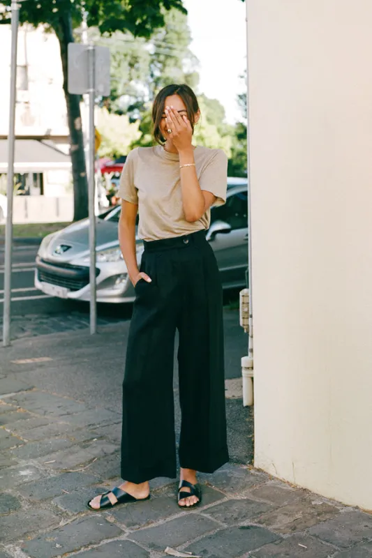 Ines Black Japanese Linen Pants sold by Caves Collect