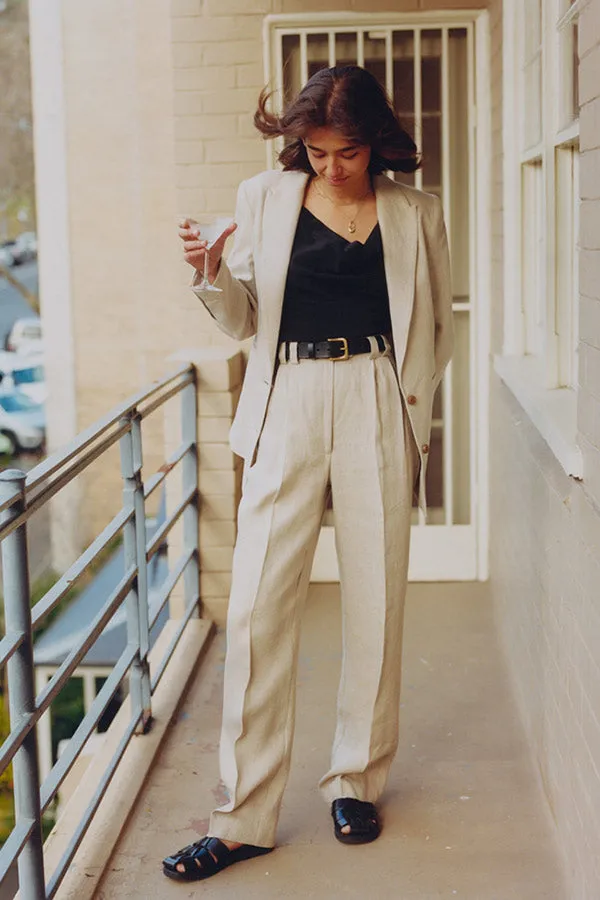 Pre-Order Yu Tailored Oat Japanese Linen Pants sold by Caves Collect