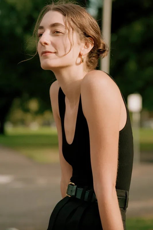 Elio Organic Black Cotton Singlet sold by Caves Collect