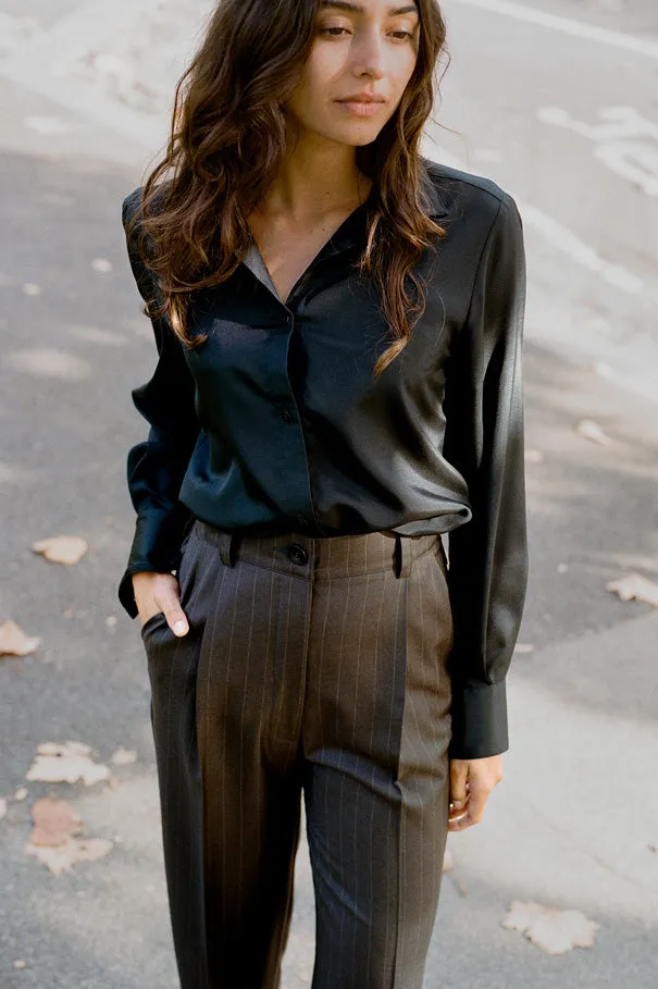 Limited Edition - Luc Italian Chocolate Pinstripe Wool Ciggie Pants sold by Caves Collect product image thumbnail 5