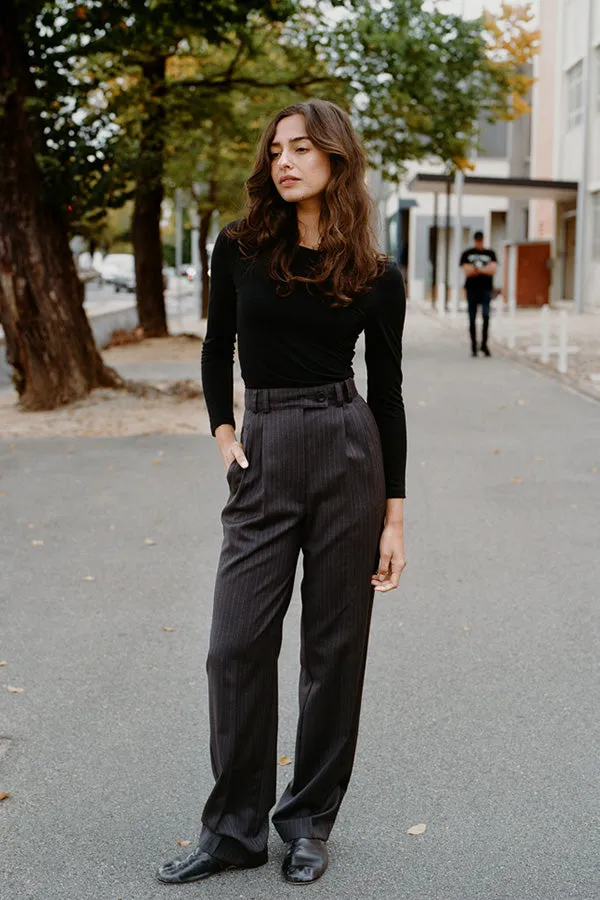 Limited Edition - Yu Tailored Italian Charcoal Pinstripe Wool Pants sold by Caves Collect