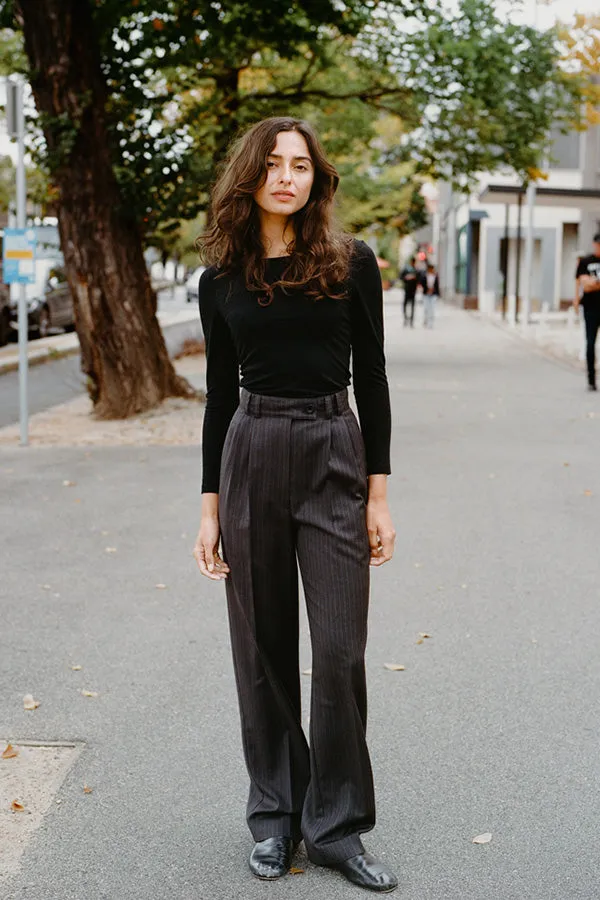 Limited Edition - Yu Tailored Italian Charcoal Pinstripe Wool Pants sold by Caves Collect product image thumbnail 3