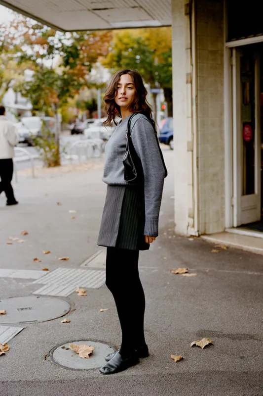 Bella Italian Black Pinstripe Wool Wrap Skirt sold by Caves Collect