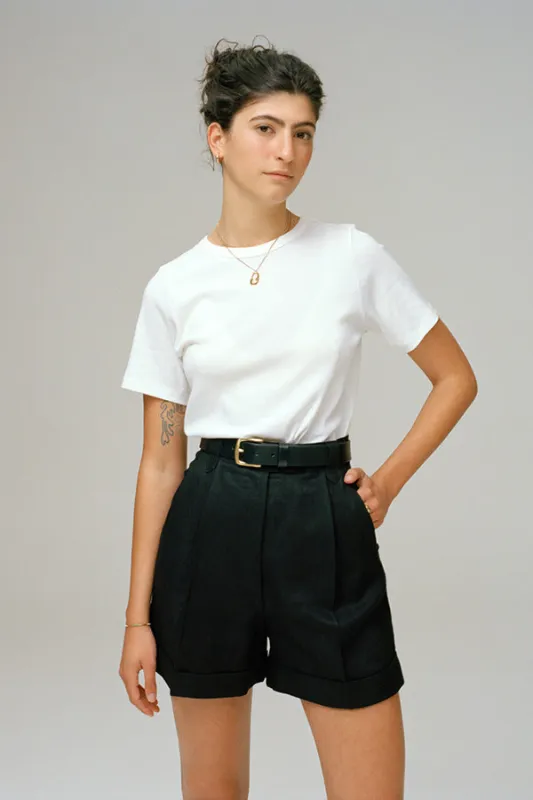 Ada Black Linen Shorts sold by Caves Collect