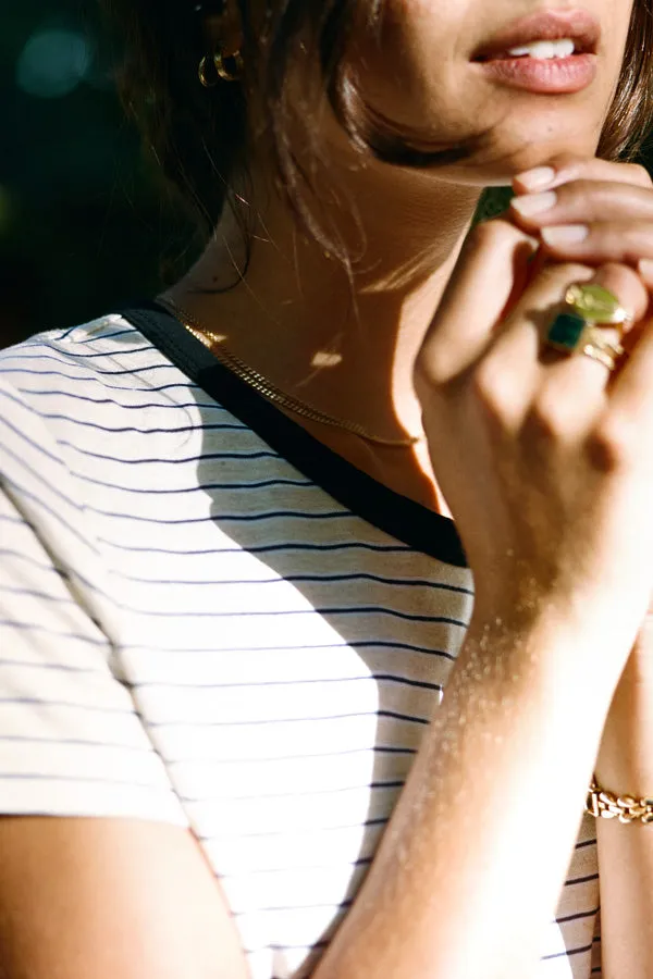 Limited Edition - Pete Beige Italian Stripe Cotton T sold by Caves Collect