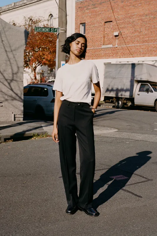 Agnes Japanese Black Wool Twill Pants made by Caves Collect