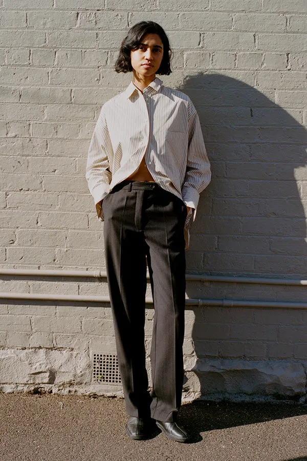 Limited Edition Agnes Italian Charcoal Pinstripe Wool Pants sold by Caves Collect