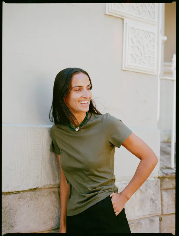 Recently in Stock - Pete Khaki Soft Japanese Cotton T sold by Caves Collect