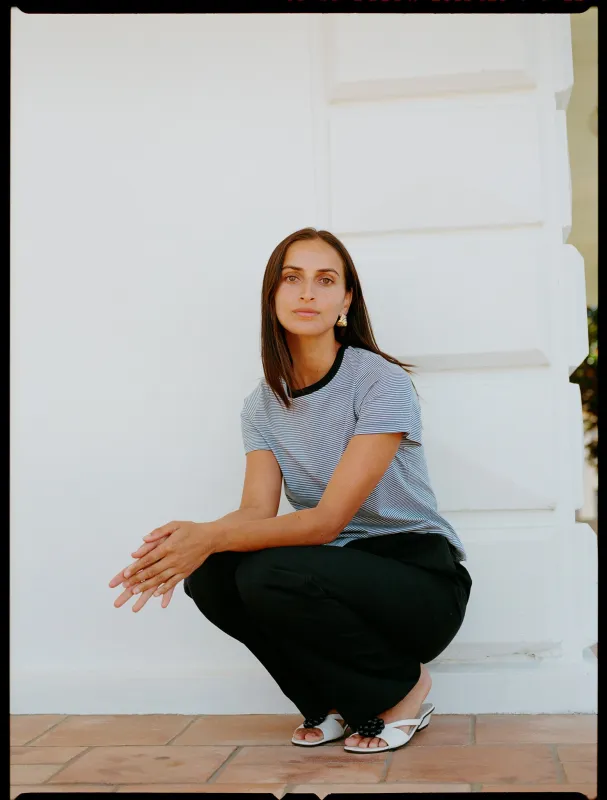 Recently in Stock - Jim Blue Stripe Japanese Organic Cotton T sold by Caves Collect