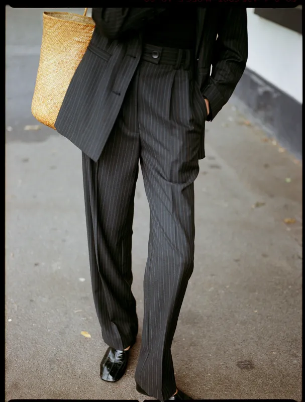 Pre-Order Limited Edition - Yu Italian Charcoal Stripe Wool Pants made by Caves Collect