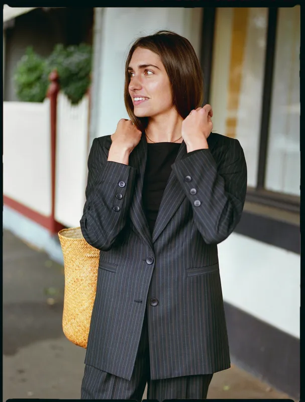 Limited Edition - Fred Italian Charcoal Stripe Wool Blazer made by Caves Collect