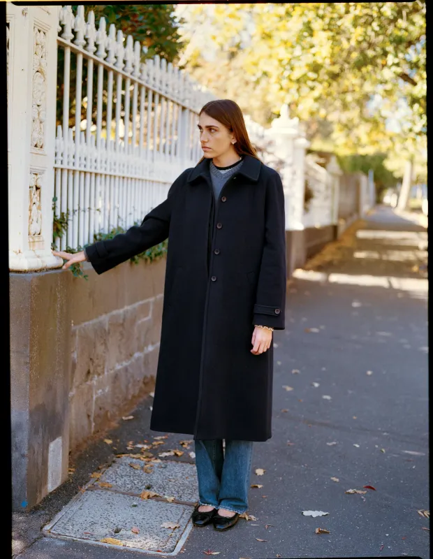 Recently in Stock Lui Navy Japanese Wool Coat made by Caves Collect