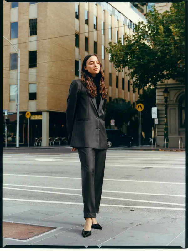 Recently in Stock Limited Edition - Fred Italian Grey Pinstripe Wool Blazer made by Caves Collect