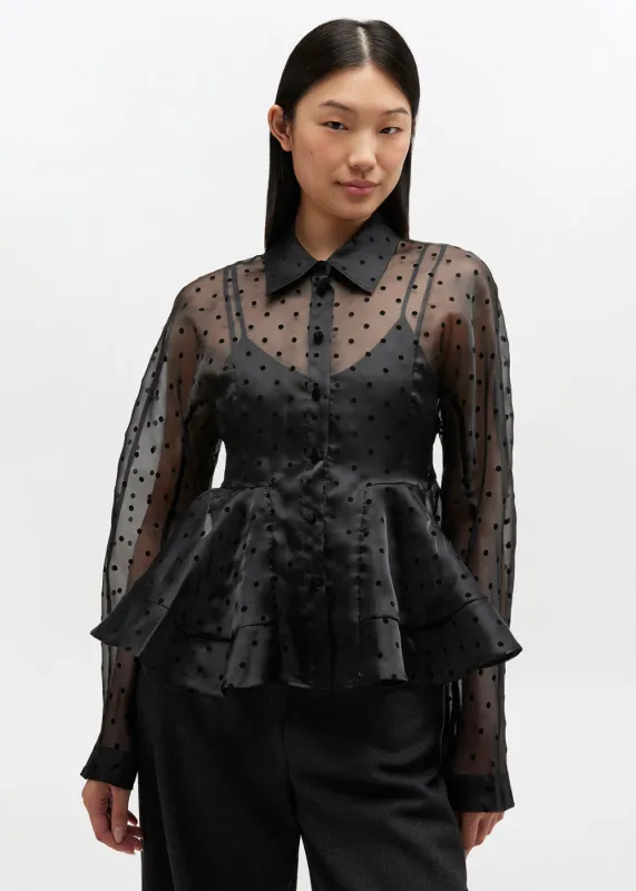 Flocked Organza Peplum Shirt sold by Danali