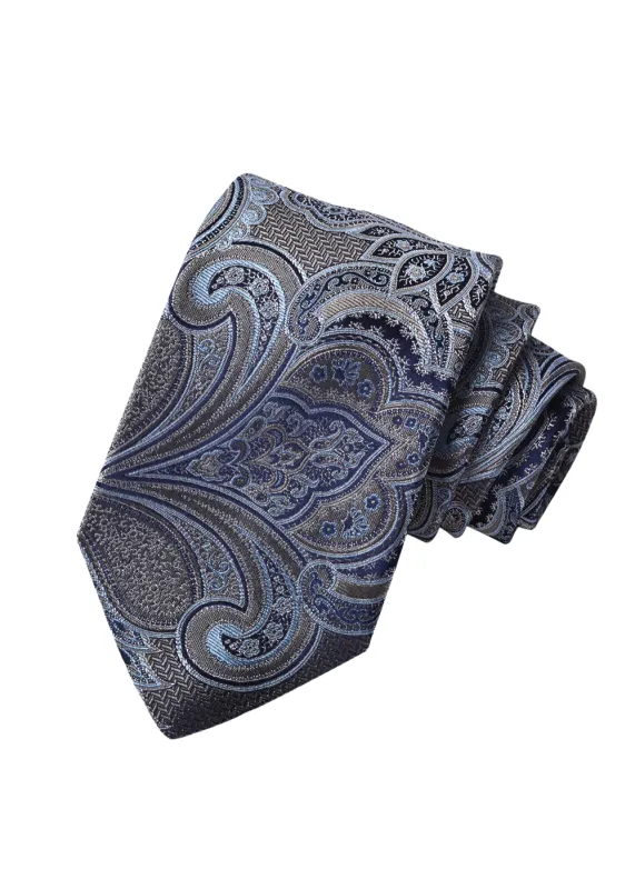100% Italian Silk, Woven Jacquard Lustrous Herringbone Paisley Tie made by Danali