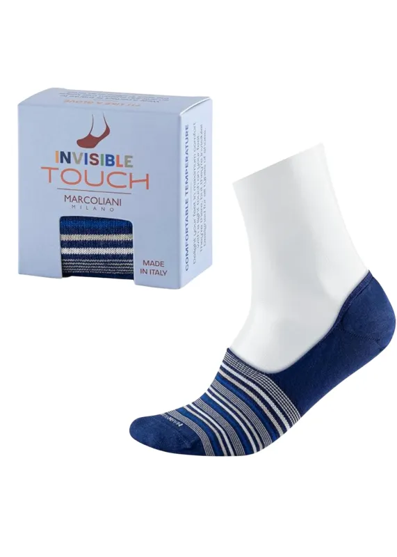 Pima Cotton Invisible Touch Torino Stripe Sneaker Socks made by Marcoliani