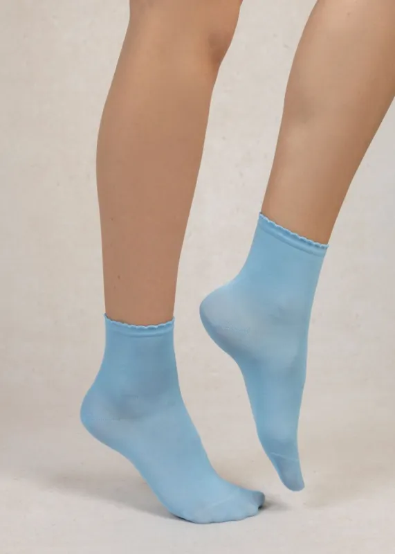 Mercerized Cotton Ankle Socks w/ Rickrack Top Band made by Danali