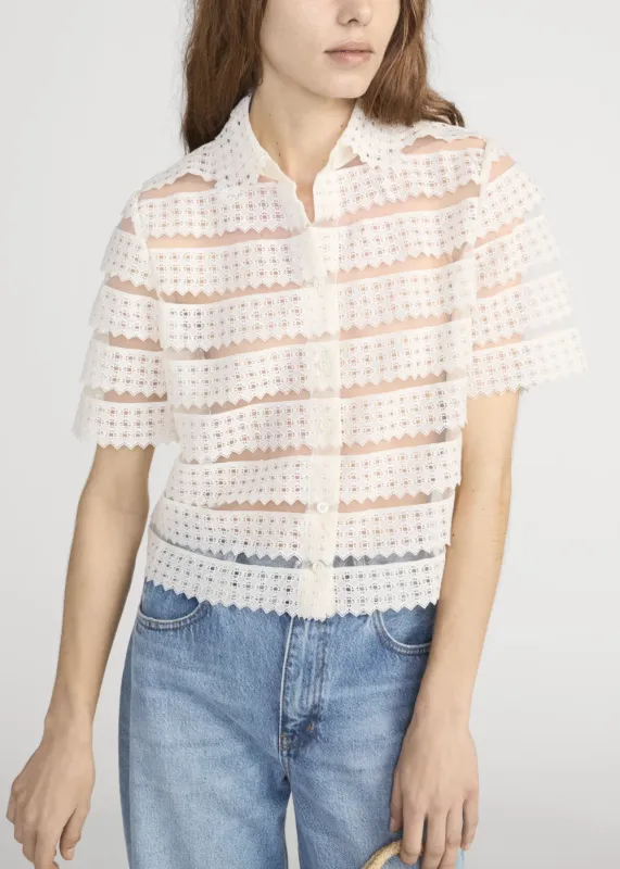 The Lattice Crochet Blouse made by Frame Denim