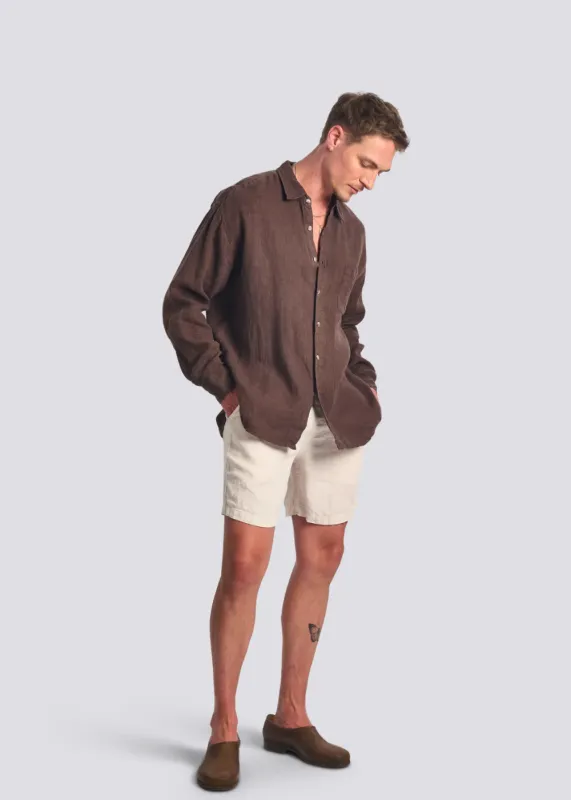Espresso Linen Leisure Shirt made by Bather